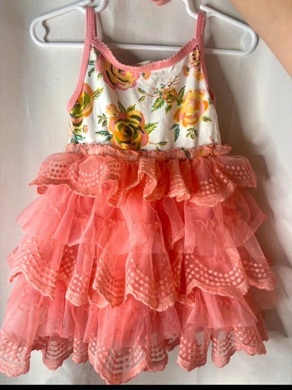 Matilda Jane Girls Floral Tiered Dress Pink & White Size 2T Like New